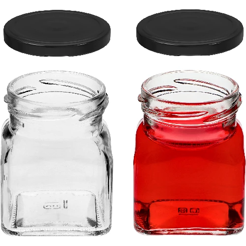 Four Corners - 120 ml twist-off jar Ø53 with a black lid, 6 pcs - 5 ['jars for preserves', ' 120 mL jars', ' jars with twist-off lids', ' jars with safety button lids', ' set of jars', ' preserve jars', ' jars with colourful lids', ' colourful lids', ' jam jars', ' jars for seasonings', ' jar', ' jar with lid']