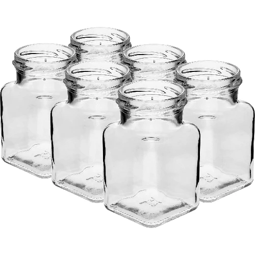 Four Corners - 150 ml twist-off jar Ø53 with a black lid, 6 pcs - 3 ['jars for preserves', ' 150 mL jars', ' jars with twist-off lids', ' jars with safety button lids', ' set of jars', ' preserve jars', ' jars with colourful lids', ' colourful lids', ' jam jars', ' jars for seasonings', ' jar', ' jar with lid']