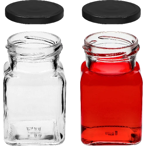 Four Corners - 150 ml twist-off jar Ø53 with a black lid, 6 pcs - 5 ['jars for preserves', ' 150 mL jars', ' jars with twist-off lids', ' jars with safety button lids', ' set of jars', ' preserve jars', ' jars with colourful lids', ' colourful lids', ' jam jars', ' jars for seasonings', ' jar', ' jar with lid']