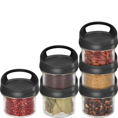 Glass container, 235 ml, with a lid for hanging - 3 ['container', ' container', ' glass container with cap', ' glass container for hanging', ' cap with handle', ' container for hanging', ' container for spices', ' container for loose products', ' innovative cap', ' container container 235 ml']