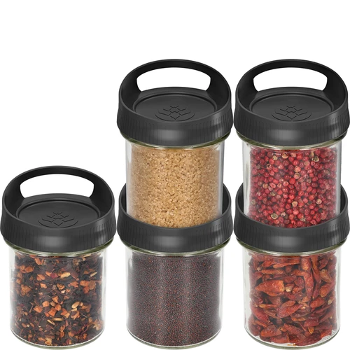 Glass container, 350 ml, with a lid for hanging - 3 ['container', ' container', ' glass container with cap', ' glass container for hanging', ' cap with handle', ' container for hanging', ' container for spices', ' container for loose products', ' innovative cap', ' container container 350 ml']