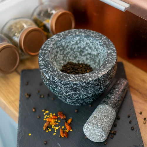 Granite mortar with pestle - 12 ['Granite mortar', ' mortar with piston', ' stone mortar', ' mortar of stone', ' kitchen mortar', ' mortar for herbs']