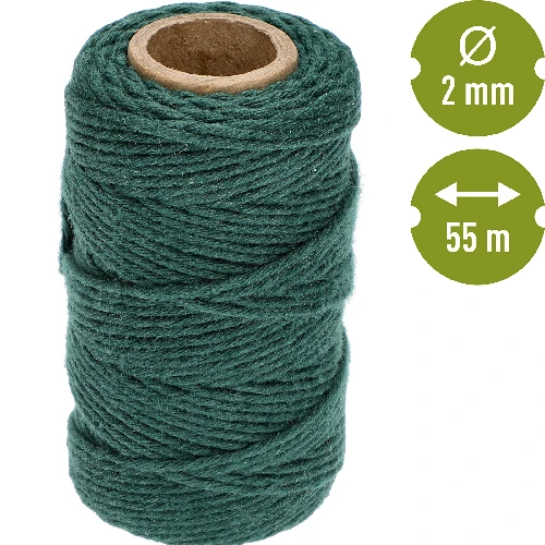 Green cotton twine 55m / 100g - 4 ['twine of cotton', ' cotton twine', ' twine for delicate plants', ' natural twine', ' eco-friendly twine', ' macramé twine', ' twine for binding', ' craft twine', ' drawstring', ' green twine.']