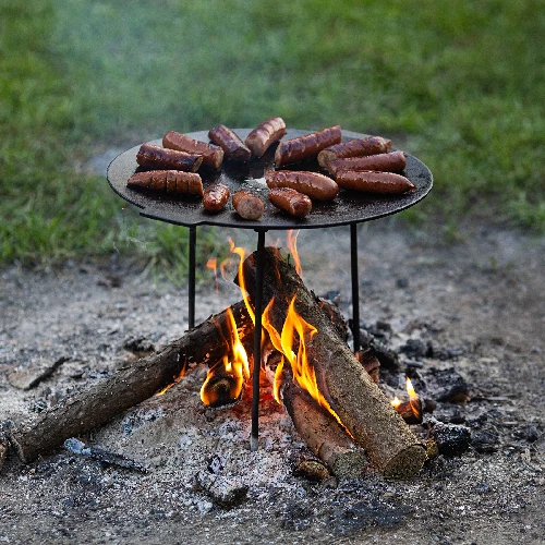 Grill pan, cast iron, 44 cm diameter - 14 ['cast iron pan', ' grill pan', ' large cast iron pan', ' suspended pan', ' pan on feet', ' frilling', ' cast iron for grilling', ' pan for tripod', ' grilling in cast iron cookware', ' attractive grilling', ' universal cast iron pan', ' grilling kit', ' gift idea', ' grilling done different', ' grill party']