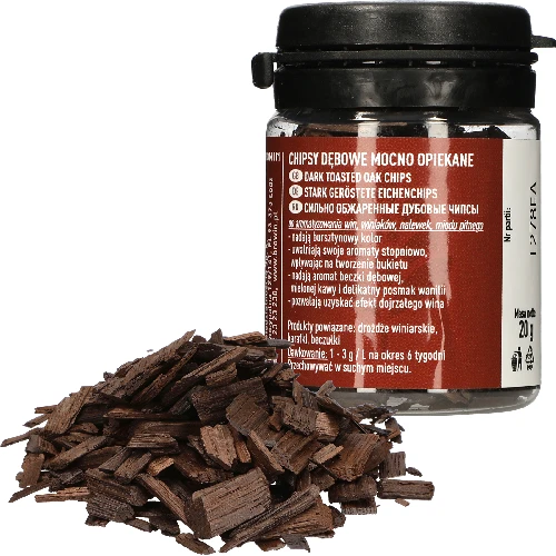 Heavily toasted oak wood chips, 20 g - 3 ['dark toasted oak shavings', ' oak shavings', ' oak flakes', ' wine flakes', ' wine oak flakes', ' wine aging', ' wine flavouring', ' for alcohol', ' additives for alcohol', ' flavour additives']