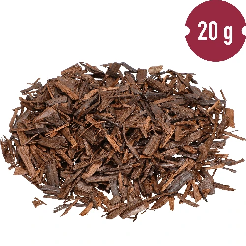 Heavily toasted oak wood chips, 20 g - 5 ['oak chips', ' dark toasted oak chips', ' oak flakes', ' for alcohol', ' alcohol additives', ' flavour additives', ' roasted oak flakes', ' heavily roasted oak chips', ' wine flavouring', ' beer flavouring', ' alcohol flavouring']