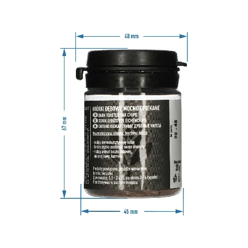 Heavily toasted oak wood chips, 20 g - 8 ['oak chips', ' dark toasted oak chips', ' oak flakes', ' for alcohol', ' alcohol additives', ' flavour additives', ' roasted oak flakes', ' heavily roasted oak chips', ' wine flavouring', ' beer flavouring', ' alcohol flavouring']