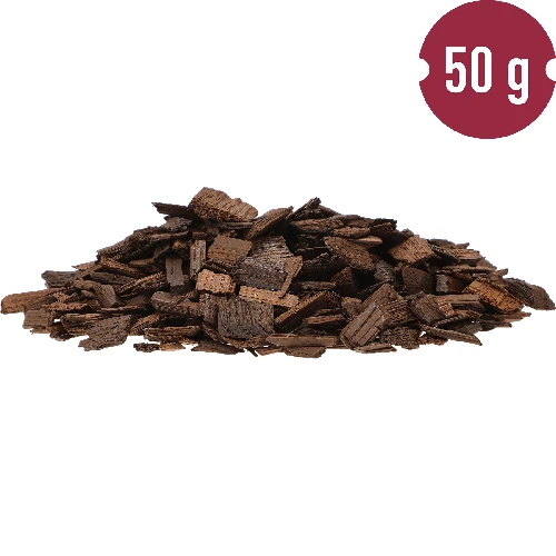 Heavily toasted oak wood flakes, 50 g - 4 ['oak chips', ' dark toasted oak chips', ' oak flakes', ' for alcohol', ' alcohol additives', ' flavour additives', ' roasted oak flakes', ' heavily roasted oak chips', ' wine flavouring', ' beer flavouring', ' alcohol flavouring']