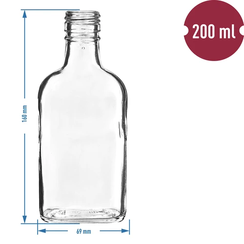 Hip flask bottle for infusion liqueurs, 200 ml - 10 pcs - 4 ['hip glass bottle', ' glass bottle', ' bottle for homemade infusion liqueurs', ' glass bottles', ' 200 mL bottles', ' 10 pieces', ' bottle with screw cap', ' small bottles', ' small glass bottles']