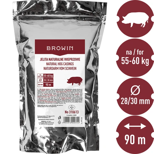 Hog casings 28/30, 90m - 3 ['for home-made sausage', ' intestines for white sausage', ' do-it-yourself', ' home-made sausage', ' for smoked sausage', ' for steamed sausage', ' for dried sausage', ' for aged sausage']