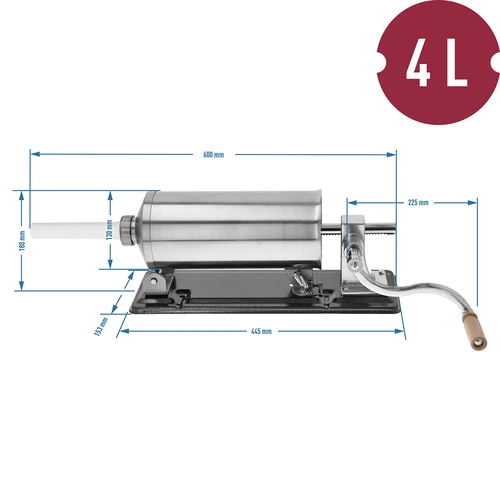 Horizontal sausage stuffer 4 kg - 10 ['black weekend', ' horizontal stuffing machine 4 kg', ' stuffing machine', ' for sausages', ' for stuffing home-made sausages', ' spritz', ' gastronomic stuffing machine', ' home-made stuffing machine', ' butchery equipment', ' stuffing funnels', ' home-made sausage stuffing machine']