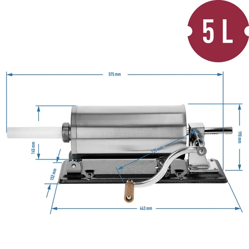 Horizontal sausage stuffer 5 kg - 10 ['for stuffing sausages', ' for home-made sausages', ' spritzers', ' gastronomic stuffing machine', ' butchery equipment', ' large stuffing machine']