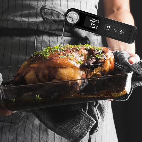 Infrared cooking thermometer, compact, with foldable probe - 13 ['cooking thermometer', ' food thermometer', ' for cooking', ' for smoking', ' for baking', ' meat thermometer', ' cake thermometer', ' universal thermometer', ' best cooking thermometer', ' thermometer with probe', ' infrared thermometer', ' kitchen thermometer', ' gift idea']