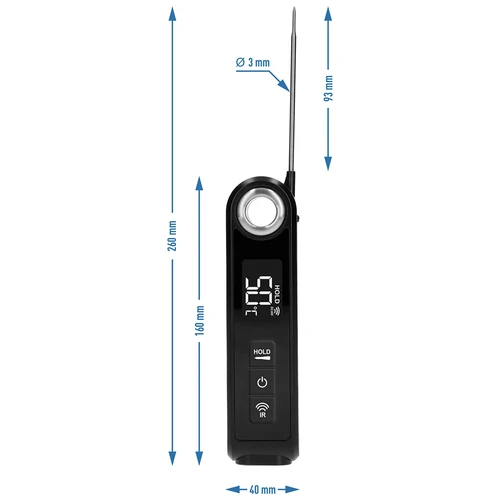 Infrared cooking thermometer, compact, with foldable probe - 11 ['cooking thermometer', ' food thermometer', ' for cooking', ' for smoking', ' for baking', ' meat thermometer', ' cake thermometer', ' universal thermometer', ' best cooking thermometer', ' thermometer with probe', ' infrared thermometer', ' kitchen thermometer', ' gift idea']