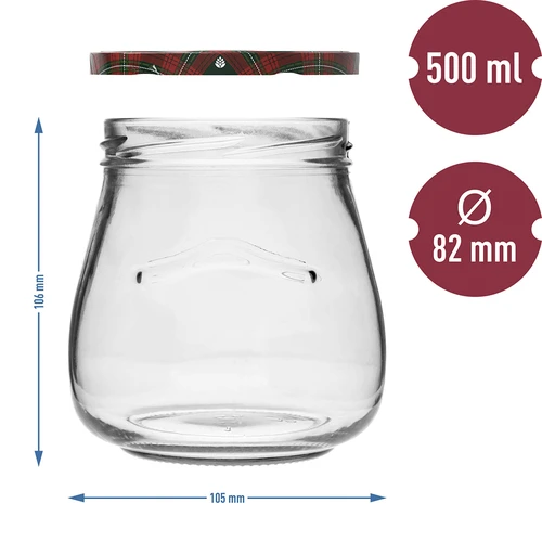 “Inverted Amphora” 500 ml twist-off jar with Ø82/6 coloured lid - 10 ['jar', ' amphora jar', ' 500 ml jar', ' set of jars', ' glass jars', ' jars for preserves', ' jars for beauty products', ' jars 6 pieces', ' glass jar', ' jars for jams', ' jars for fruit preserves', ' jars for marmalades', ' jars for meat preserves', ' jars for jars', ' jars for beauty products']