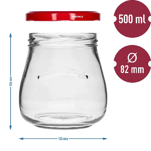 “Inverted Amphora” 500 ml twist-off jar with Ø82/6 maroon lid - 9 ['jar', ' amphora jar', ' 500 ml jar', ' set of jars', ' glass jars', ' jars for preserves', ' jars for beauty products', ' jars 6 pieces', ' glass jar', ' jars for jams', ' jars for fruit preserves', ' jars for marmalades', ' jars for meat preserves', ' jars for jars', ' jars for beauty products']