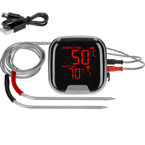 Kitchen thermometer with Bluetooth, 2 probes  - 1 ['cooking thermometer', ' food thermometer', ' for cooking', ' for smoking', ' for baking', ' meat thermometer', ' cake thermometer', ' bluetooth thermometer', ' universal thermometer', ' best cooking thermometer', ' thermometer with probe', ' thermometer with app', ' gift idea']