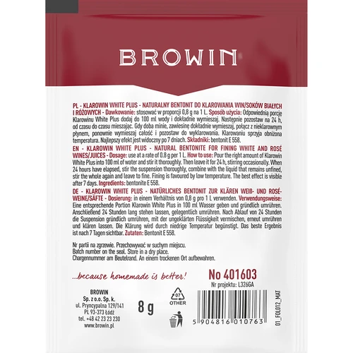 Klarowin White Plus - fining agent 8 g - 2 ['wine fining agent', ' fining agent', ' klarowin for wine', ' for fining wine', ' winemaking accessories', ' homemade wine', ' white wine', ' rosé wine', ' for fining juice', ' juice fining']