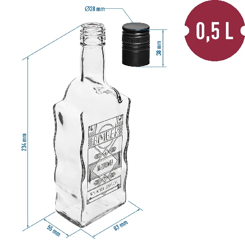 Klasztorna bottle 0.5 L, with screw cap, "Bimber" print - 6 ['liquor bottle', ' printed bottle', ' moonshine bottle', ' liquor bottle', ' vodka bottle', ' vodka bottle', ' decorative bottle', ' 500 ml bottle', ' glass bottle', ' wedding bottle', ' for country table', ' super bottle', ' wave bottle']