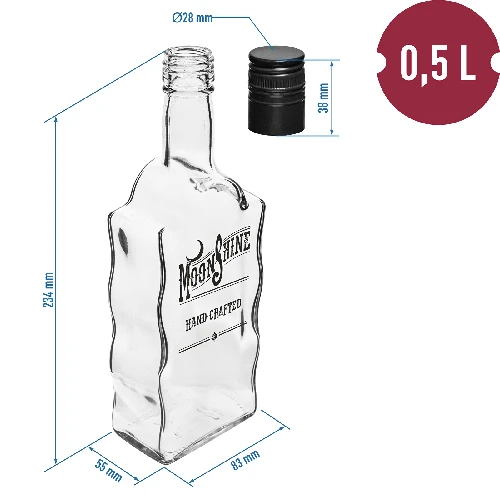 Klasztorna bottle 0.5 L, with screw cap, "Moonshine" print - 12 pcs - 8 ['printed bottle', ' moonshine', ' tincture bottle', ' vodka bottle', ' vodka bottle', ' decorative bottle', ' 500 ml bottle', ' glass bottle', ' wedding bottle', ' screw cap bottle', ' moonlight', ' browin bottles', ' super bottle']