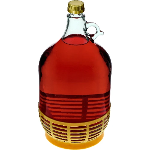 Lady demijohn 5 L with a screw cap, with a plastic basket (white glass, golden screw cap) - 4 