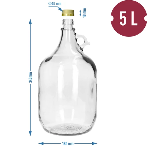 Lady demijohn 5 L with a screw cap, without a basket (white glass, golden screw cap) - 6 