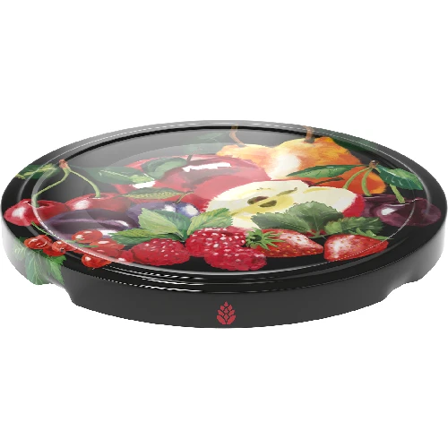 Lid Ø66/4 black, fruit drawings - 10 pcs - 2 ['lids', ' jars', ' jam lids', ' storage', ' jar lids', ' seasonal fruit', ' jar lids for jars', ' Ø66 lids', ' safety button lids']