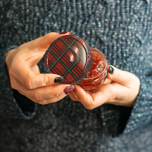 Lid Ø66/4 tartan mix, 10 pcs - 9 ['jar lids', ' lids with safety button', ' jar lids', ' TO lids', ' twist-off lids', ' Ø66 lids', ' tartan pattern lids', ' Ø66/4 lids', ' 4-catch lids', ' Browin lids']