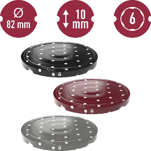 Lid Ø82/6 polka dot mix - 10 pcs - 2 ['jar lids', ' lids with safety button', ' jar lids', ' TO lids', ' twist-off lids', ' Ø82 lids', ' polka dot lids', ' dotted lids', ' Ø82 lids', ' 6-catch lids', ' browin lids']