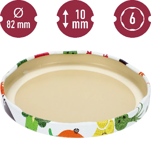 Lid Ø82/6 vegetable face - 10 pcs - 4 ['lids for jars', ' lids for preserves', ' coloured lids', ' for Ø82 jars', ' for pasteurizing', ' lids with safety button']