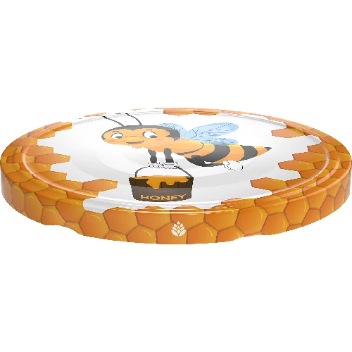 Maja honey twist off lid dia. 82/6 - 10 pcs - 2 ['honey lid', ' honey jar', ' Maja bee', ' honey storage accessories', ' honey storage', ' decorations for jars', ' beekeeping decorations', ' honey cap', ' decorative jar lid']