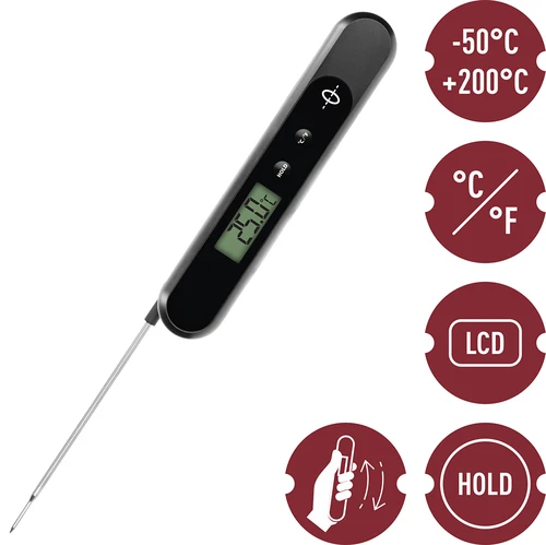 Manually charged electronic kitchen thermometer - 7 ['electronic thermometer', ' food thermometer', ' cooking thermometer', ' manual thermometer', ' manually charged thermometer', ' precision thermometer with probe', ' accurate thermometer for cooking', ' battery-free thermometer', ' thermometer for frying']