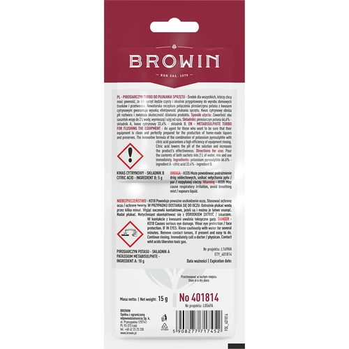 Metabisulphite Turbo for flushing the equipment, 15 g - 2 ['wine equipment washing', ' wine equipment rinsing', ' washing demijohn', ' rinsing of demijohns', ' washing fermentation containers', ' disinfection of wine equipment', ' disinfection of wine equipment', ' disinfection of wine equipment', ' rinsing of wine demijohns', ' rinsing of wine containers', ' preparation for wine making', ' wine equipment', ' wine accessories', ' securing the fermentation process', ' safe fermentation of wine', ' home winemaking', ' home wine']