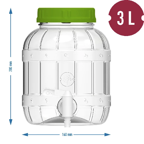 Multi-functional 3 L jar with tap - 6 ['PET jar', ' plastic jar', ' jar made of plastic', ' multi-purpose jar', ' shatterproof jar', ' jar with tap', ' jar with small tap', ' lemonade jar', ' jar with lid and stopper', ' citronade', ' lemonade', ' punch', ' decanting']