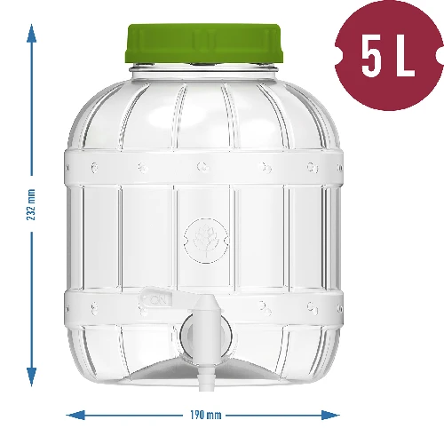 Multi-functional jar with small tap 5 L - 6 ['PET jar', ' plastic jar', ' jar made of plastic', ' multi-purpose jar', ' shatterproof jar', ' jar with tap', ' jar with small tap', ' lemonade jar', ' jar with lid and stopper', ' 5 L jar', ' lemonade', ' citronade', ' punch', ' decanting']