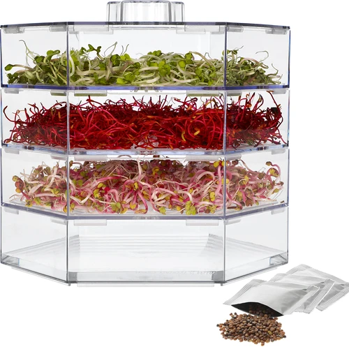 Multi tier seed sprouter + radish seeds  - 1 ['healthy sprouts', ' home grown sprouts', ' sprouts vegan product', ' growing sprouts at home', ' radish sprouts', ' growing sprouts', ' radish seeds', ' seed sprouter set']