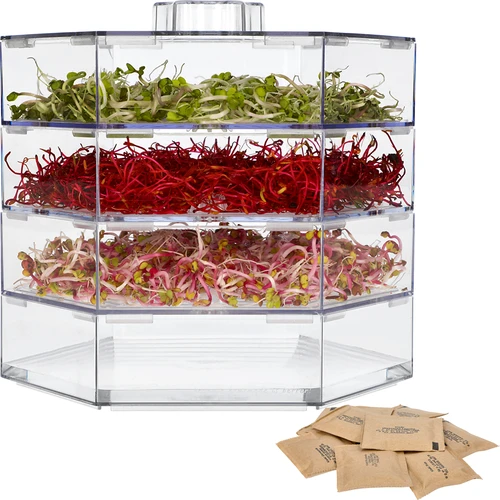 Multi-tier sprouter - a kit with 10 packs of seeds  - 1 ['healthy sprouts', ' home sprout growing', ' sprouts vegan product', ' growing sprouts at home', ' sprouters', ' home sprouter', ' sprout growing', ' seeds for sprouting', ' sprouter and seed kit', ' sprouter with seeds', ' sprouter with a set of seeds', ' sprouts', ' sprouting', ' multi-tier sprouter']