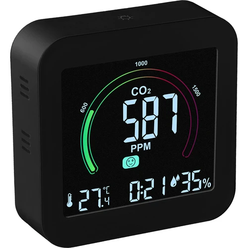 Multifunctional air quality sensor  - 1 ['air quality sensor', ' air sensor', ' air sensors', ' air sensor', ' thermometer', ' humidity measurement', ' CO₂ concentration', ' carbon dioxide concentration', ' CO₂ sensor', ' alarm clock', ' alarm timer', ' air comfort level']