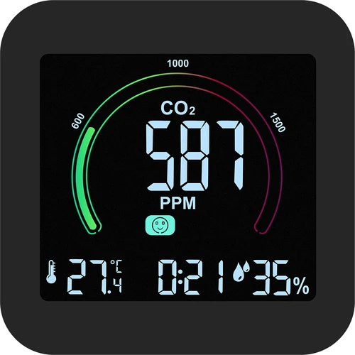 Multifunctional air quality sensor - 2 ['air quality sensor', ' air sensor', ' air sensors', ' air sensor', ' thermometer', ' humidity measurement', ' CO₂ concentration', ' carbon dioxide concentration', ' CO₂ sensor', ' alarm clock', ' alarm timer', ' air comfort level']