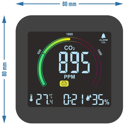 Multifunctional air quality sensor - 11 ['air quality sensor', ' air sensor', ' air sensors', ' air sensor', ' thermometer', ' humidity measurement', ' CO₂ concentration', ' carbon dioxide concentration', ' CO₂ sensor', ' alarm clock', ' alarm timer', ' air comfort level']