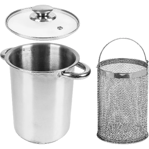 Multifunctional stock pot with basket - 2 ['tall pot for a pressure ham cooker', ' pressure ham cooker dishes', ' pressure ham cooker', ' pressure ham cooker pot', ' basket for vegetable cooking', ' basket for French fries', ' multi-purpose pot for scalding meat and processed meat']