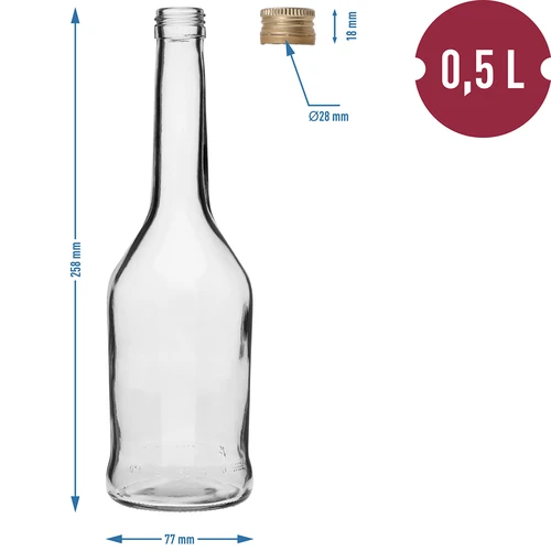 Napoleon 500 ml bottle with Ø28.6 screw cap, 6 pcs - 7 ['bottles with screw caps', ' bottle with screw cap', ' vodka bottle', ' vodka bottles', ' juice bottle', ' juice bottles', ' infusion liqueur bottle', ' infusion liqueur bottles', ' liquor bottles', ' liquor bottle', ' bottle with screw cap closure', ' bottles with screw cap closure']