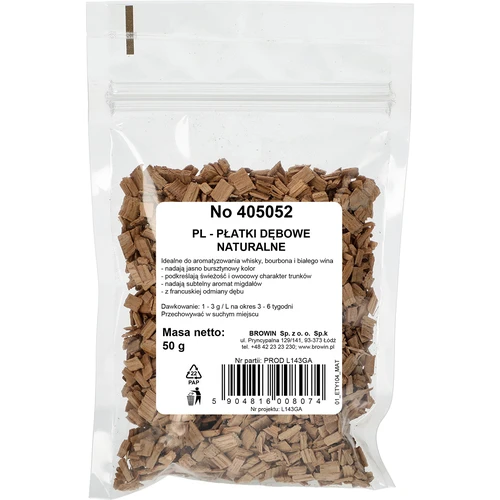 Natural oak chips for flavouring spirits (whisky, white wine), 50 g - 2 ['oak chips', ' oak flakes', ' natural oak flakes', ' untoasted oak flakes', ' whisky oak flakes', ' wine flakes', ' wine oak flakes', ' wine aging', ' wine flavouring', ' for alcohol', ' alcohol additives', ' flavour additives', ' oak chips 50g', ' natural oak chips', ' French oak flakes']