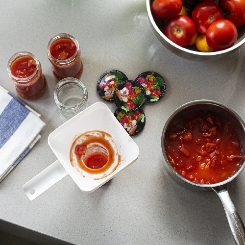 Ø66/4 twist-off lid, vegetables on black background, 10 pcs - 4 ['Twist-off lids for jars', ' lids for jars', ' jar lids', ' vegetable pattern lids', ' lids with vegetables', ' colourful jar lids', ' decorative lids', ' lids with decoration', ' lids with safety button', ' lids for pasteurisation', ' black twist-off lids', ' black lids']