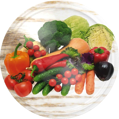 Ø66/4 twist-off lid, vegetables on white background - 10 pcs  - 1 ['twist-off lids for jars', ' lids for jars', ' jar lids', ' vegetable pattern lids', ' lids with vegetables', ' colourful jar lids', ' decorative lids', ' lids with decoration', ' lids with safety button', ' lids for pasteurisation']