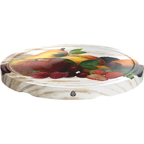 Ø82/6 twist-off lid, fruit on white background - 10 pcs - 2 ['twist-off lids for jars', ' lids for jars', ' jar lids', ' fruit pattern lids', ' lids with fruit', ' decorative jar lids', ' jar lids with 6 catches', ' lids with safety button', ' jam lids', ' fruit preserve lids', ' stewed fruit drink lids']