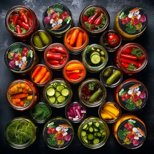 Ø82/6 twist-off lid, vegetables on black background, 10 pcs - 6 ['Twist-off lids for jars', ' lids for jars', ' jar lids', ' vegetable pattern lids', ' lids with vegetables', ' colourful jar lids', ' decorative lids', ' lids with decoration', ' lids with safety button', ' lids for pasteurisation', ' black twist-off lids', ' black lids']