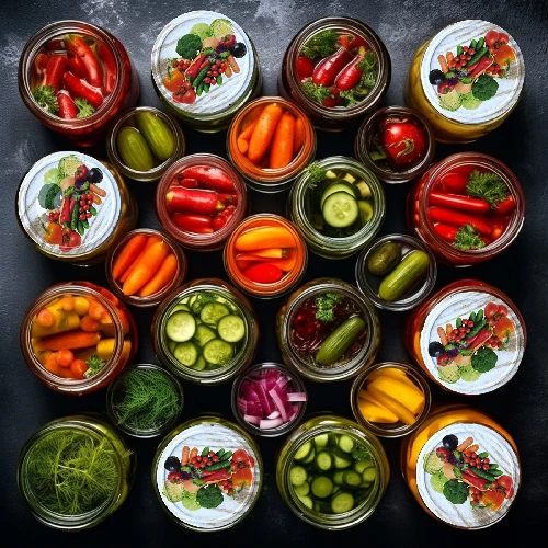 Ø82/6 twist-off lid, vegetables on white background - 10 pcs - 6 ['twist-off lids for jars', ' lids for jars', ' jar lids', ' vegetable pattern lids', ' lids with vegetables', ' colourful jar lids', ' decorative lids', ' lids with decoration', ' lids with safety button', ' lids for pasteurisation']