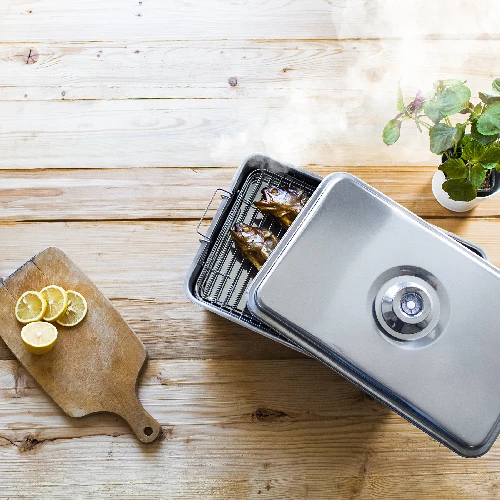 Outdoor table smoker with thermometer and woodchips - 14 ['smoker', ' smoked']