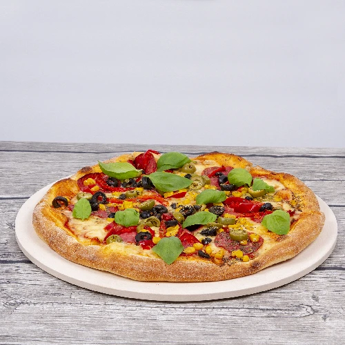 Pizza stone, made of cordierite, round, 33 cm - 18 ['for baking pizza', ' Italian pizza', ' for baking bread', ' for a gift', ' round pizza stone']